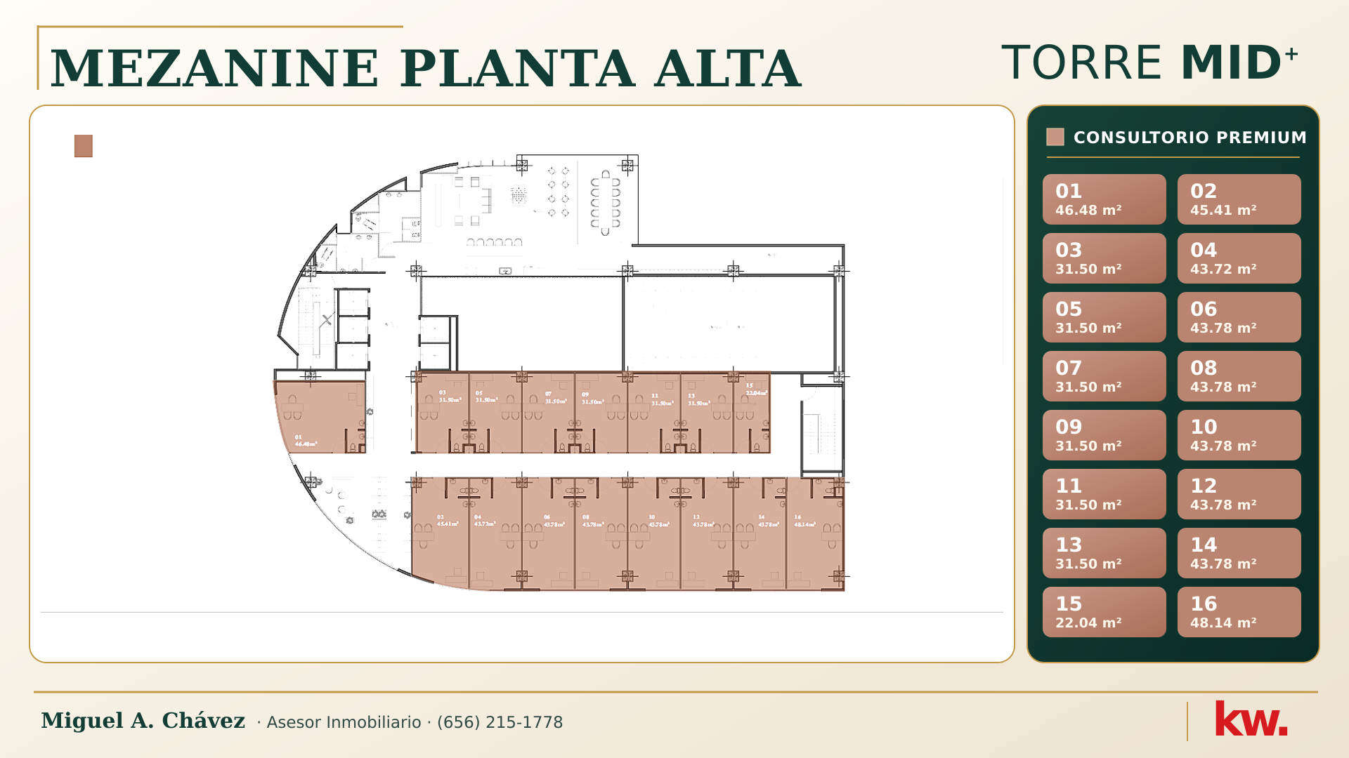 Planta alta del mezanine de Torre MID+, imagen proporcionada por Miguel A. Chávez