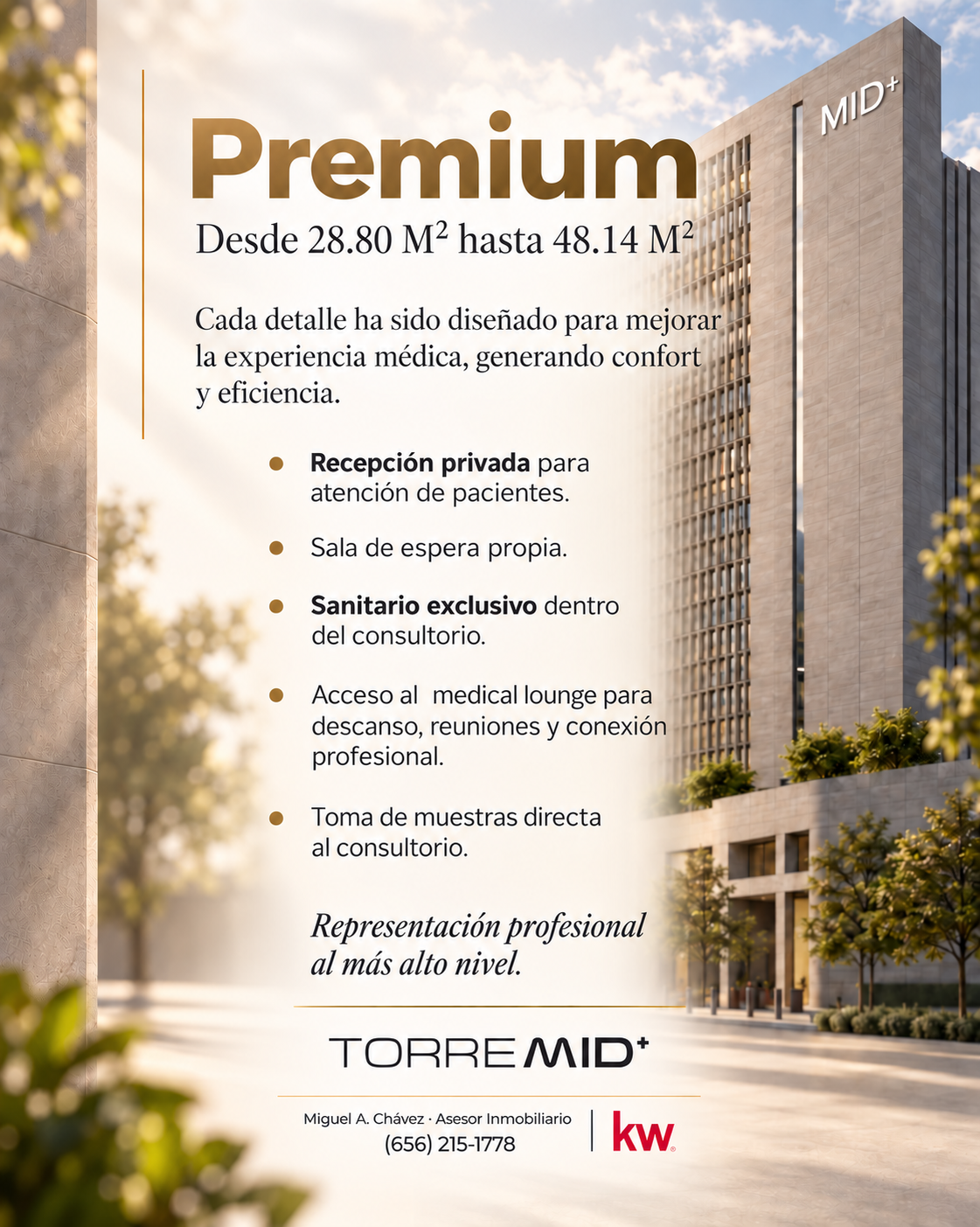 Información detallada del consultorio Premium · Torre MID+