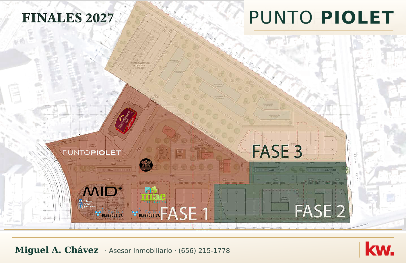 Fases de desarrollo de Punto Piolet: Fase 1, Fase 2 y Fase 3, con referencia a finales de 2027