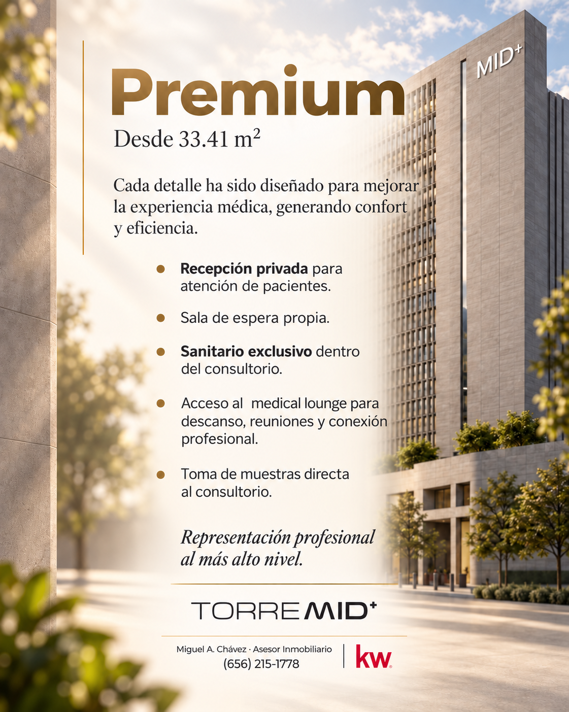 Información detallada del consultorio Premium · Torre MID+